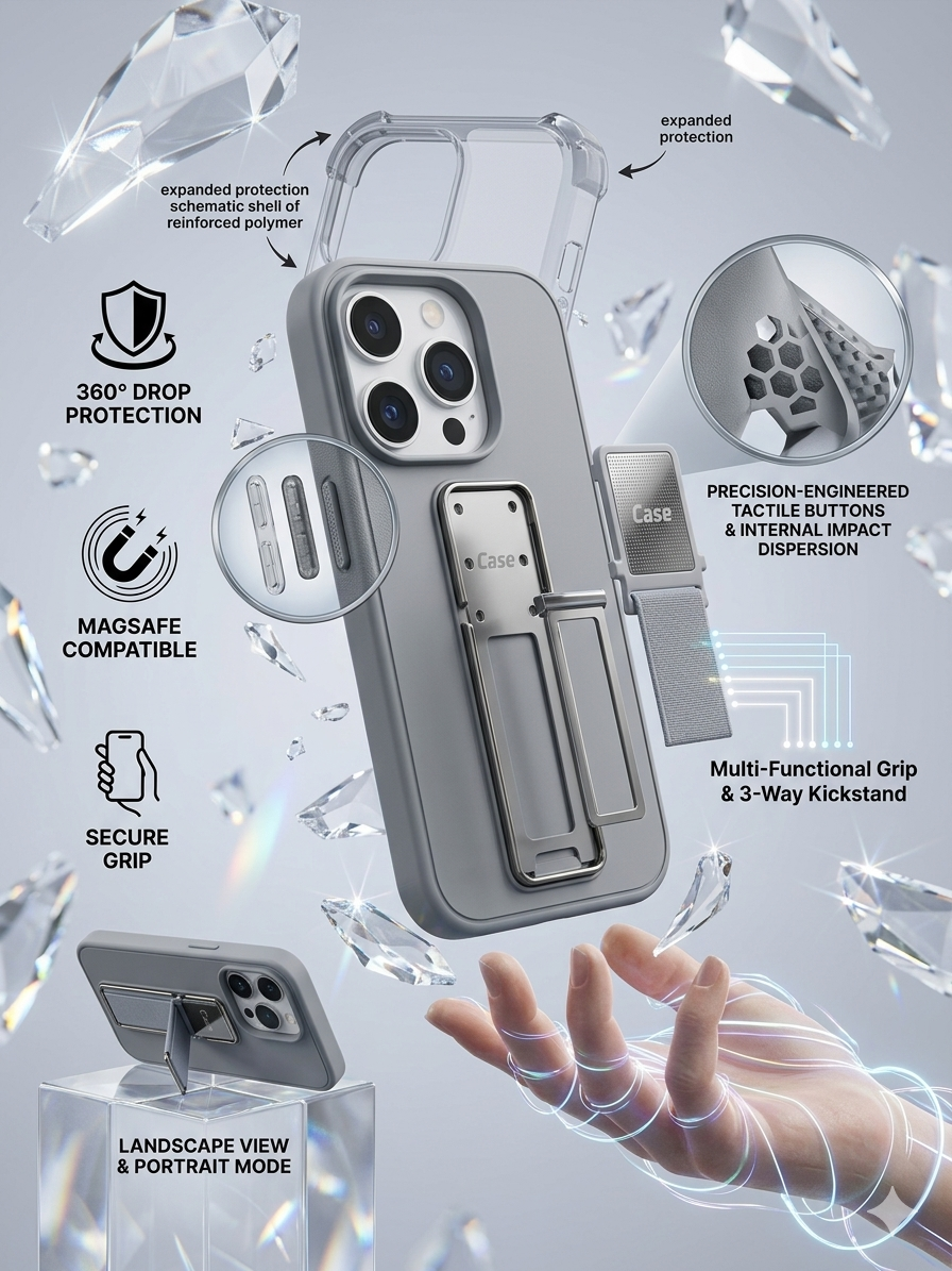 Premium Multi-Function Kickstand Phone Case | 360° Protection with Grip Stand Design