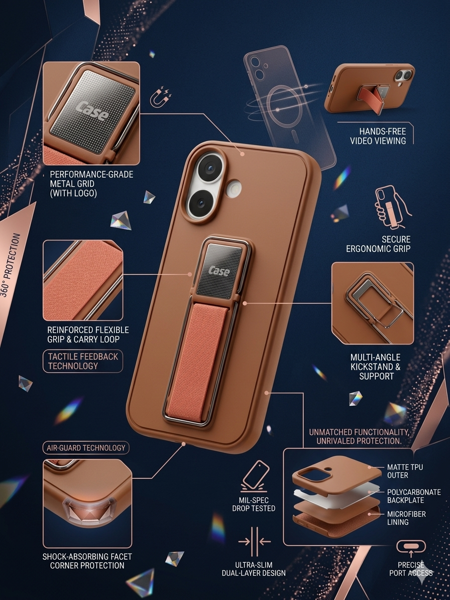 Premium Multi-Function Kickstand Phone Case | 360° Protection with Grip Stand Design