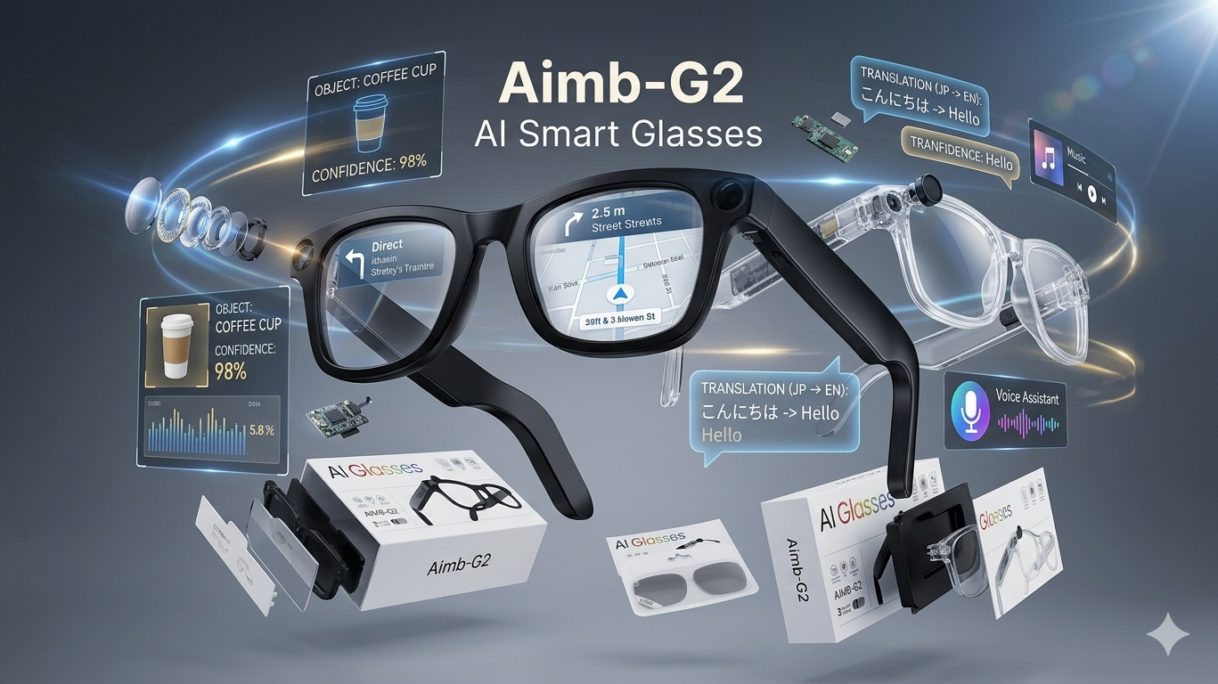 AIMB-G2 AI Smart Glasses with Camera & Bluetooth | Voice Assistant, Music & Call Support