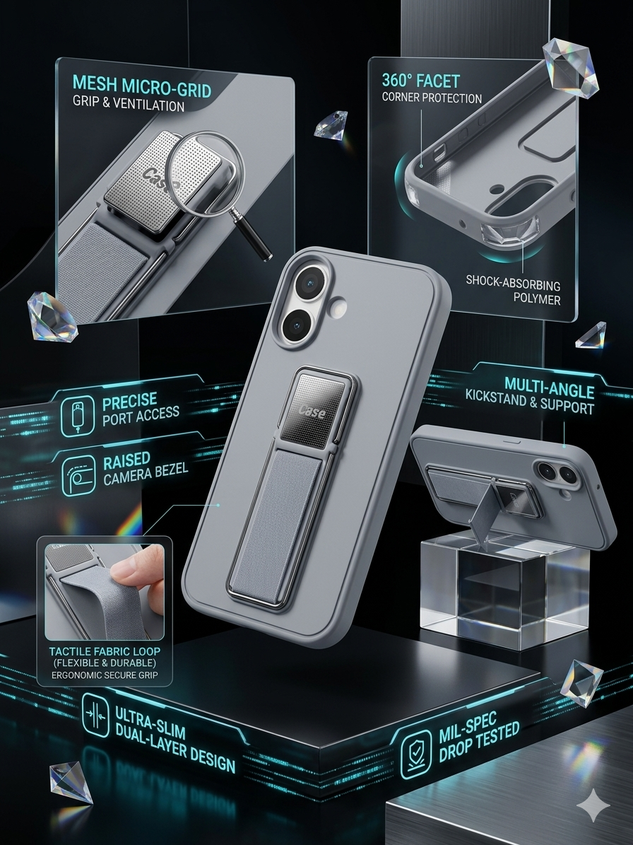 Premium Multi-Function Kickstand Phone Case | 360° Protection with Grip Stand Design