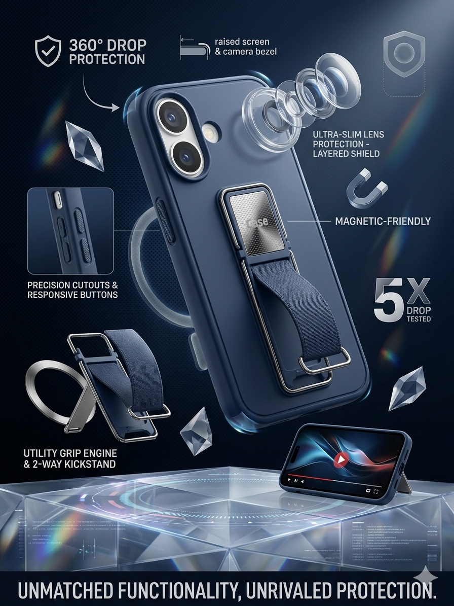 Premium Multi-Function Kickstand Phone Case | 360° Protection with Grip Stand Design