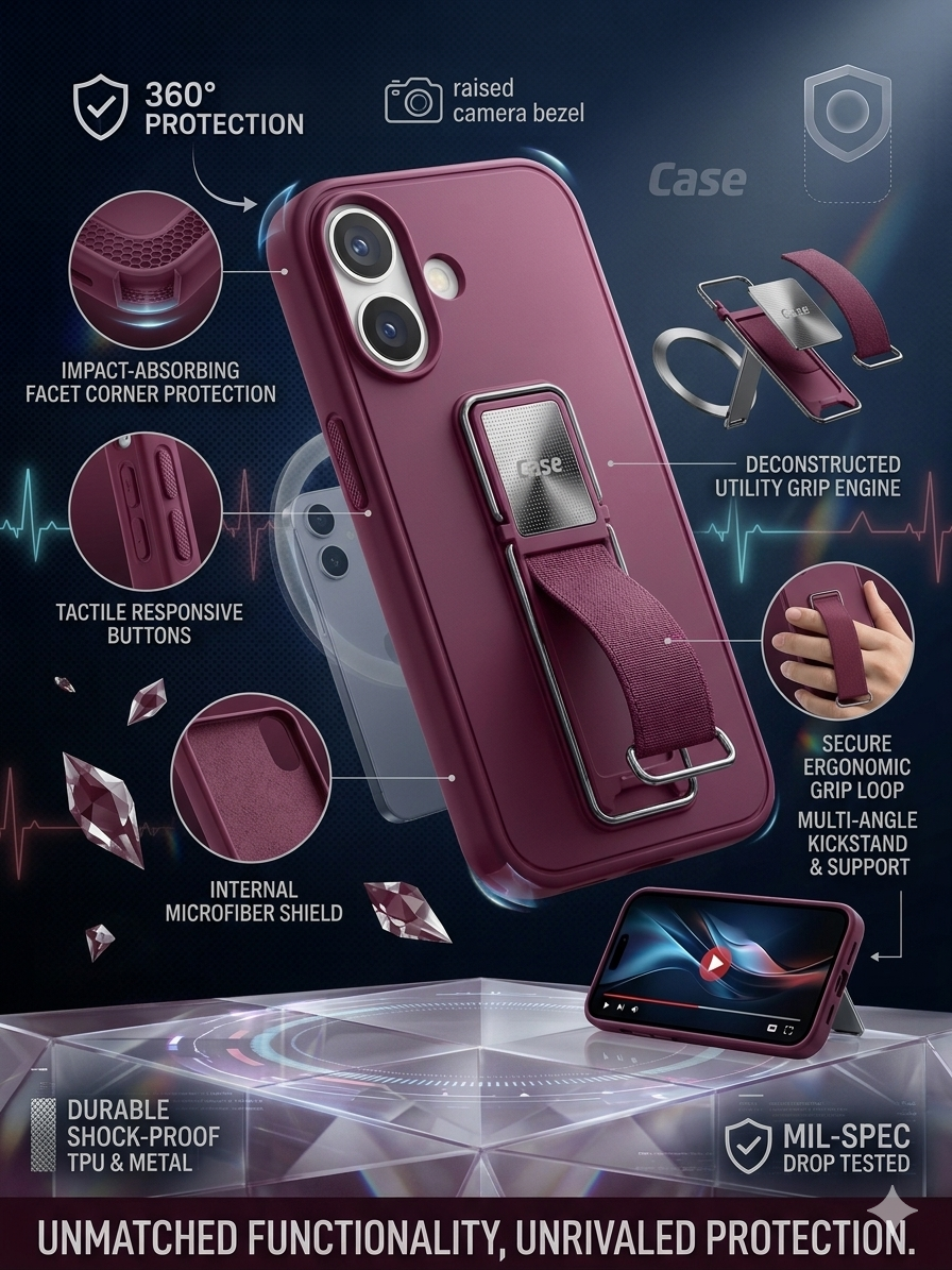Premium Multi-Function Kickstand Phone Case | 360° Protection with Grip Stand Design