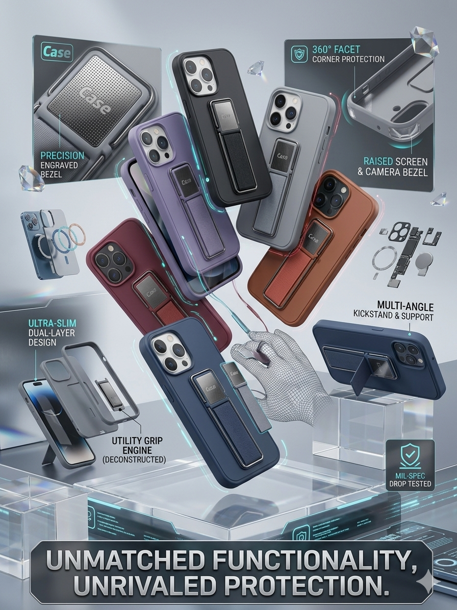 Premium Multi-Function Kickstand Phone Case | 360° Protection with Grip Stand Design