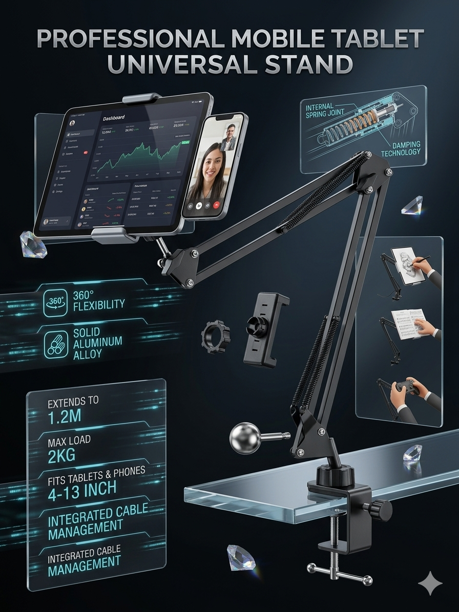 Professional Mobile & Tablet Universal Stand | Adjustable Foldable Desk Holder