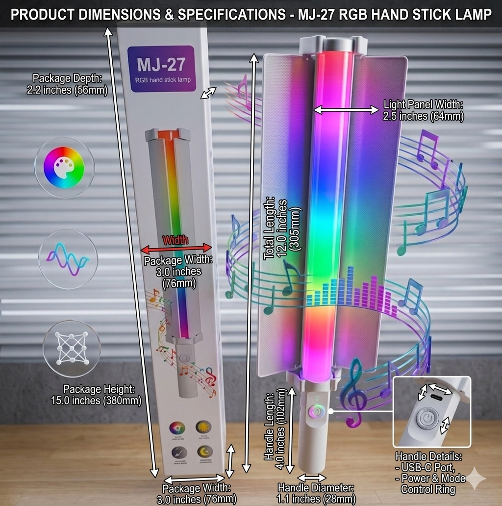 MJ-25 RGB Handheld Stick Lamp | Portable LED Video Light Wand for Photography & Reels