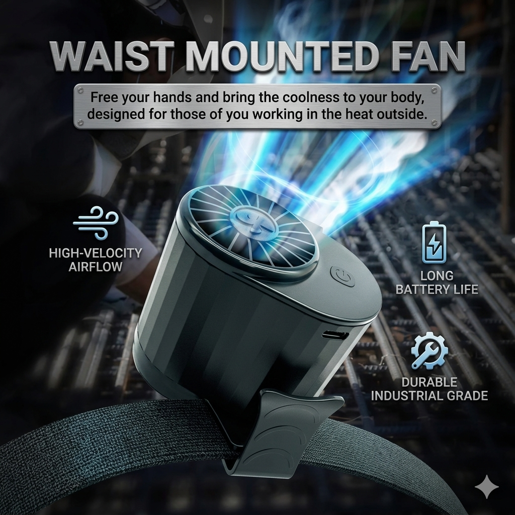 Waist Mounted Fan | Portable Hands-Free Cooling Fan with Powerful Airflow & Long Battery