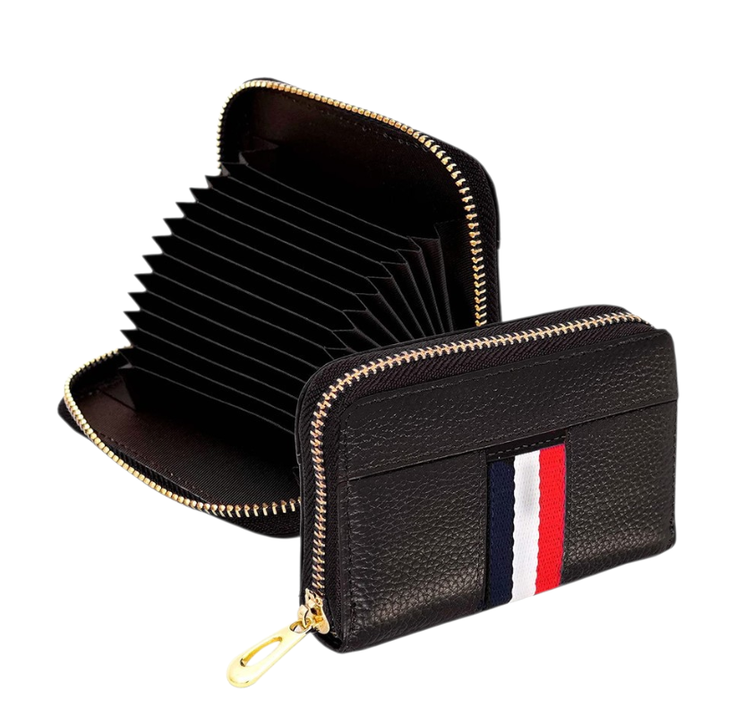 Premium Leather Zipper Card Holder Wallet with RFID Protection & Accordion Slots