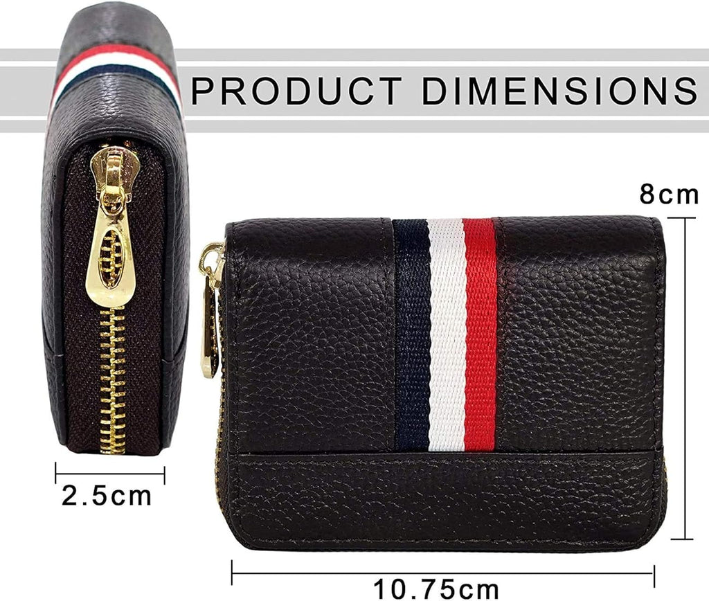 Premium Leather Zipper Card Holder Wallet with RFID Protection & Accordion Slots