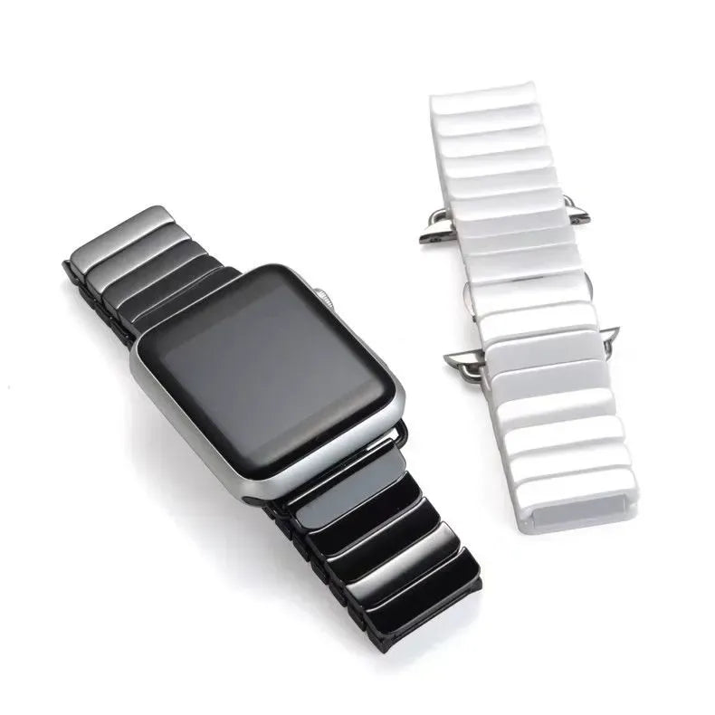 Ceramic Watch Band | Premium Glossy Link Strap with Stainless Steel Clasp ( 42/44/45/46/49MM )