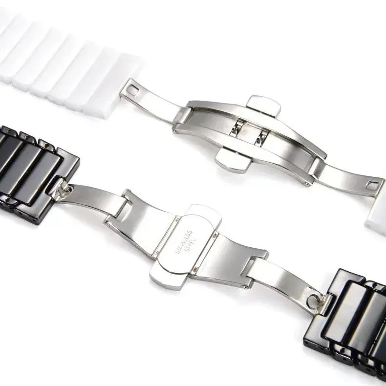Ceramic Watch Band | Premium Glossy Link Strap with Stainless Steel Clasp ( 42/44/45/46/49MM )