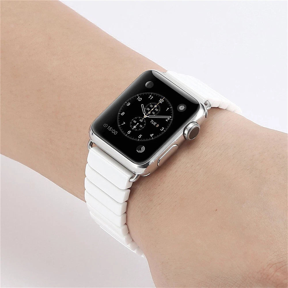 Ceramic Watch Band | Premium Glossy Link Strap with Stainless Steel Clasp ( 42/44/45/46/49MM )