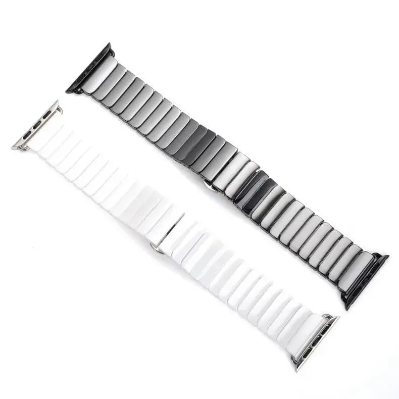 Ceramic Watch Band | Premium Glossy Link Strap with Stainless Steel Clasp ( 42/44/45/46/49MM )