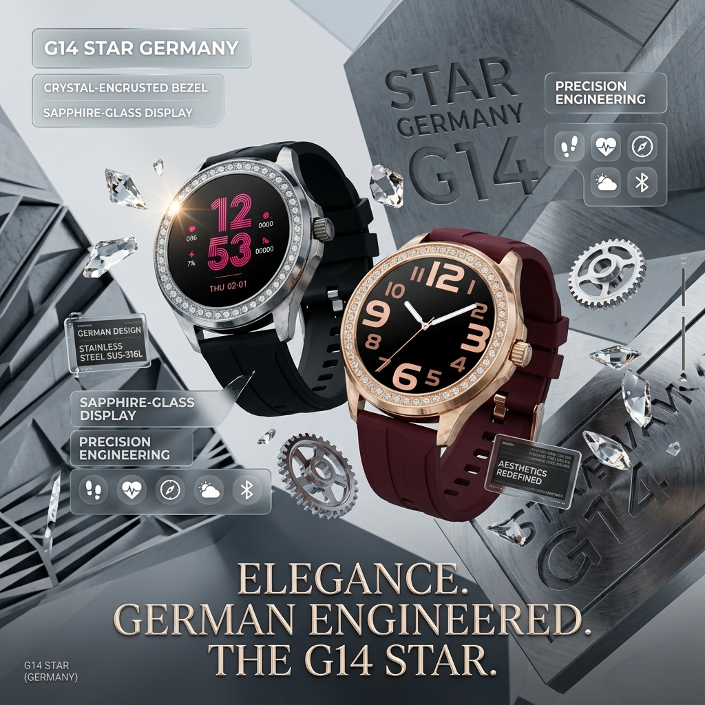 G14 Star Germany Smartwatch with Bluetooth Calling, NFC & Multi-Strap Design