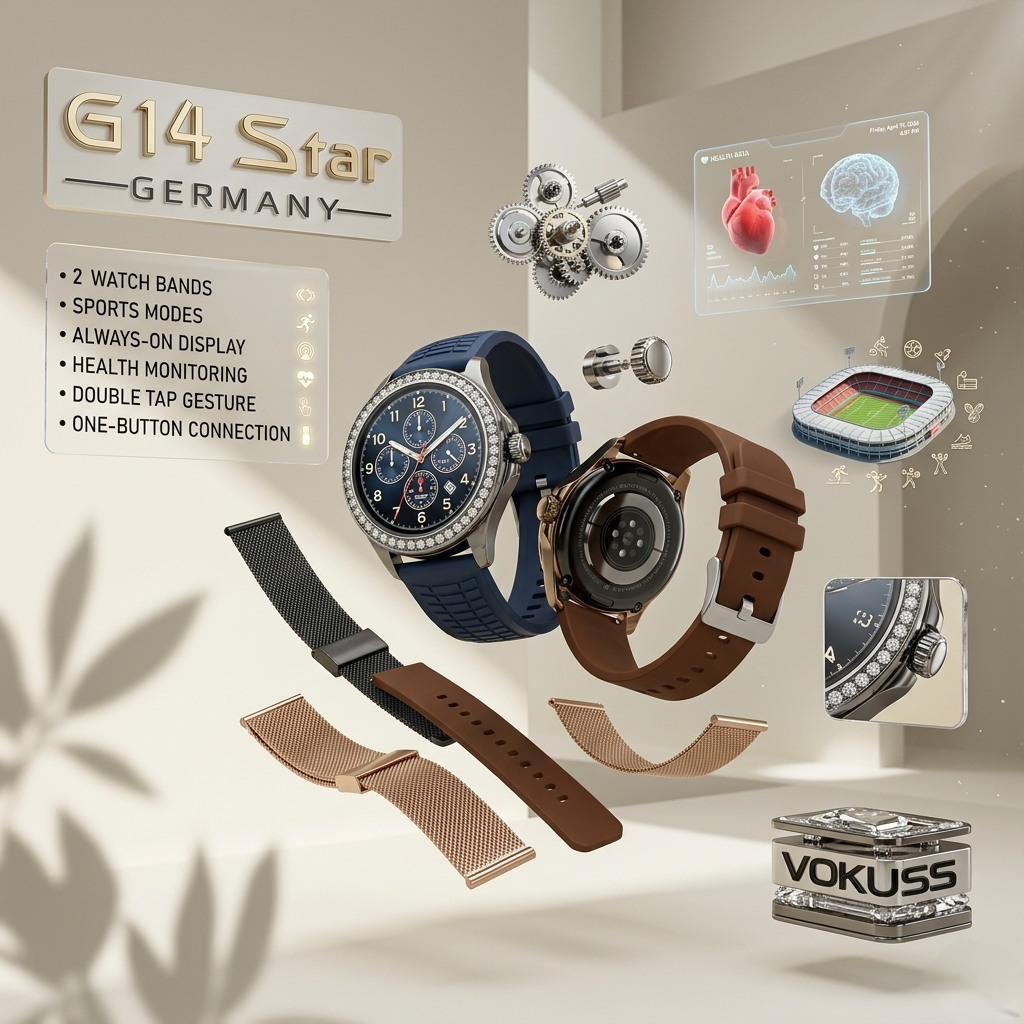 G14 Star Germany Smartwatch with Bluetooth Calling, NFC & Multi-Strap Design