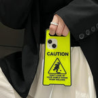 Iphone 13/14/15 Series Glow In The Dark 3D Caution Sign With Grip Handle Silicone Case