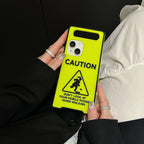 Iphone 13/14/15 Series Glow In The Dark 3D Caution Sign With Grip Handle Silicone Case