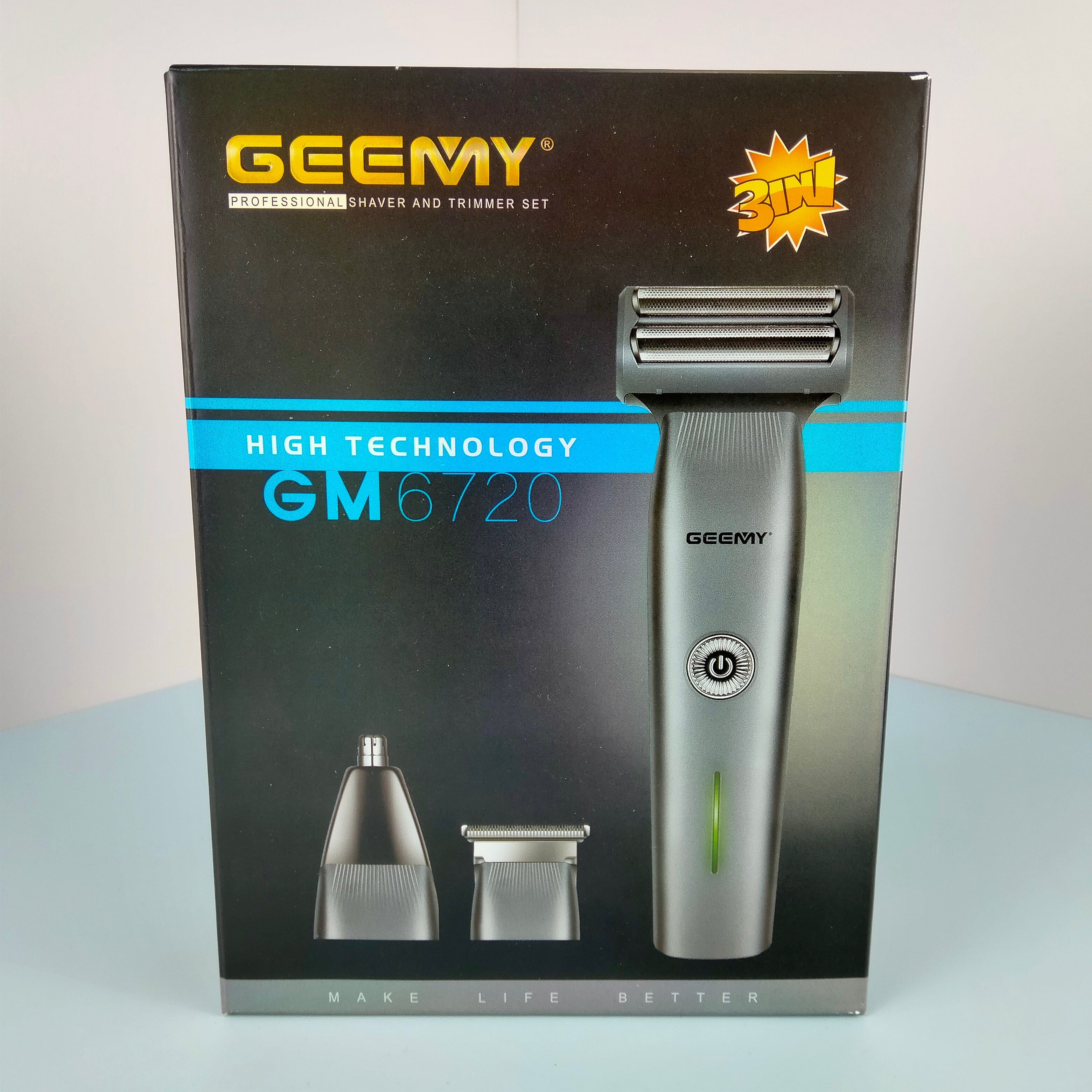 Geemy GM-6720 3-in-1 Trimmer | Professional Rechargeable Grooming Kit
