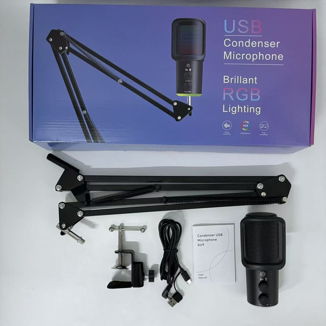 USB Condenser Microphone | RGB Light | Professional Recording Mic