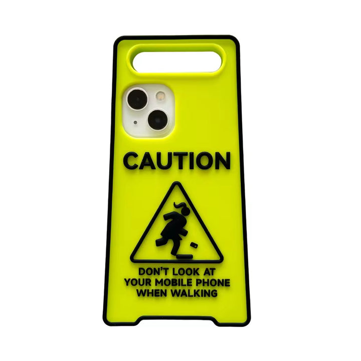 Iphone 13/14/15 Series Glow In The Dark 3D Caution Sign With Grip Handle Silicone Case