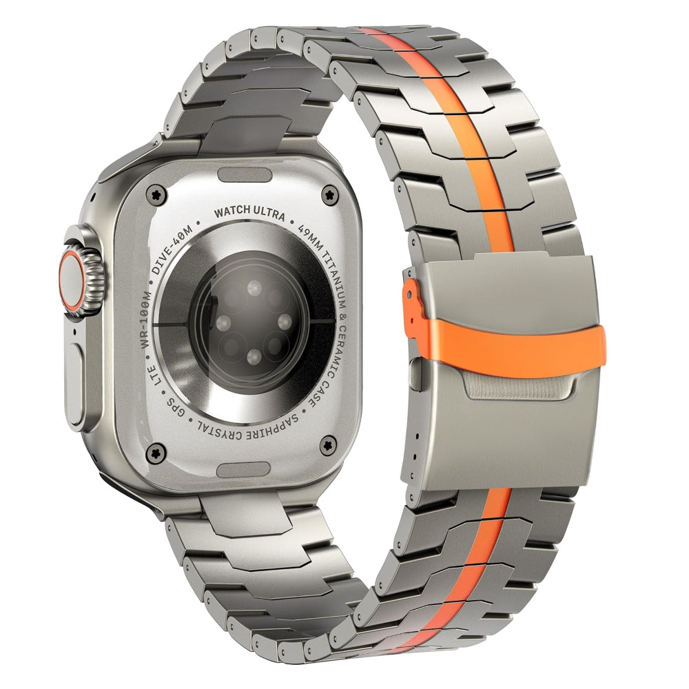 Luxury Titanium Finish Smartwatch Band with Orange Accent | Premium Metal Strap Size ( 42/44/45/46/49MM )