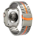 Luxury Titanium Finish Smartwatch Band with Orange Accent | Premium Metal Strap Size ( 42/44/45/46/49MM )