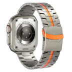 Luxury Titanium Finish Smartwatch Band with Orange Accent | Premium Metal Strap Size ( 42/44/45/46/49MM )