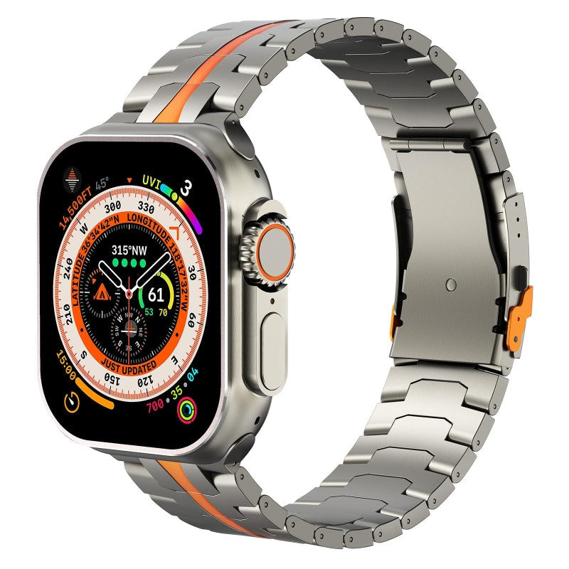 Luxury Titanium Finish Smartwatch Band with Orange Accent | Premium Metal Strap Size ( 42/44/45/46/49MM )