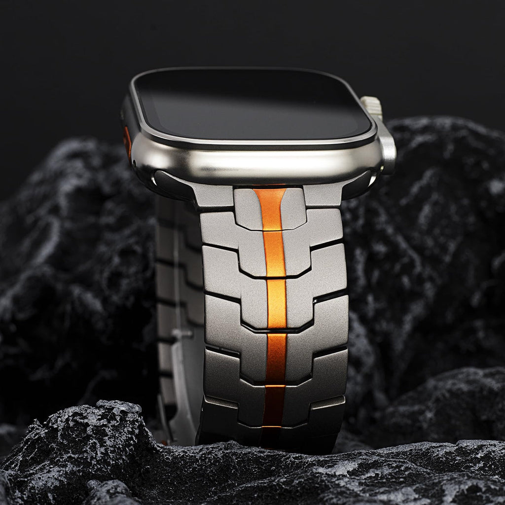 Luxury Titanium Finish Smartwatch Band with Orange Accent | Premium Metal Strap Size ( 42/44/45/46/49MM )