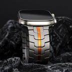 Luxury Titanium Finish Smartwatch Band with Orange Accent | Premium Metal Strap Size ( 42/44/45/46/49MM )