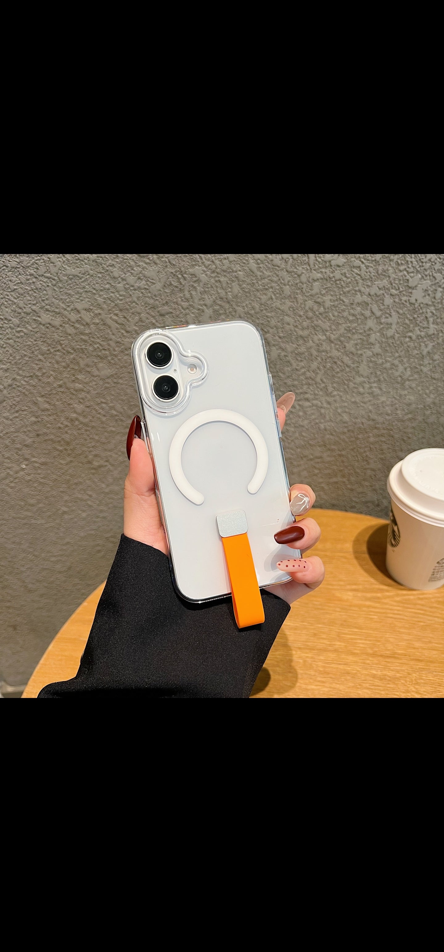 Iphone 16/16Pro Transparent Back with Creative Design Handheld Finger Buckle C Type Magnetic Suction Phone case