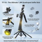 TT18 Selfie Stick Quadrapod with Bluetooth Remote | Extendable Mobile Holder for Vlogging & Photography