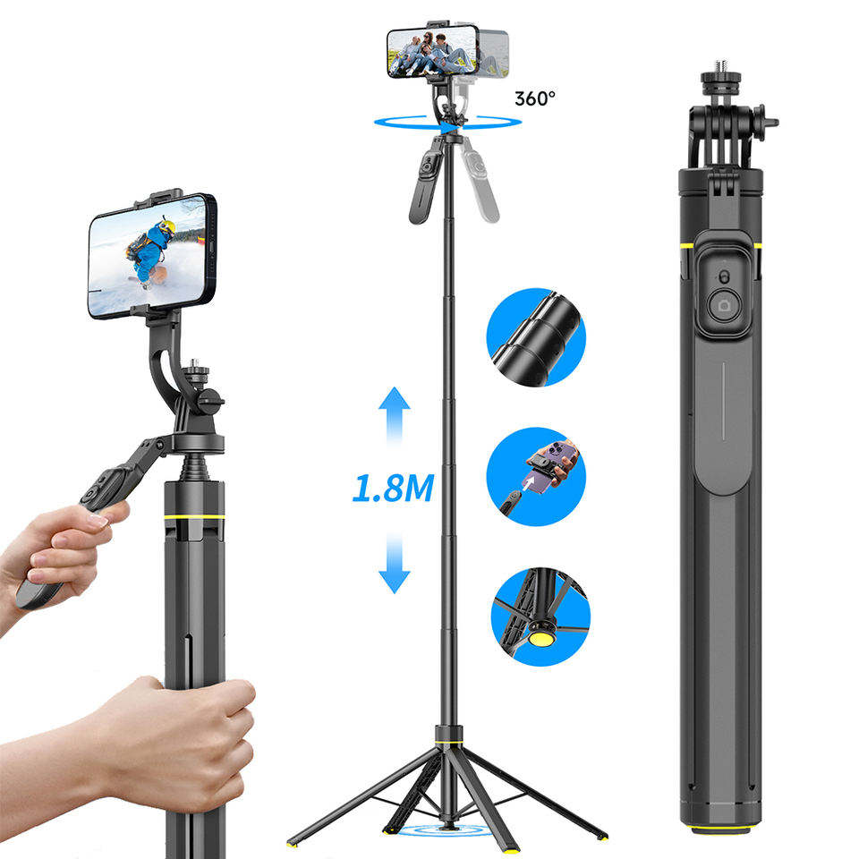 TT18 Selfie Stick Quadrapod with Bluetooth Remote | Extendable Mobile Holder for Vlogging & Photography