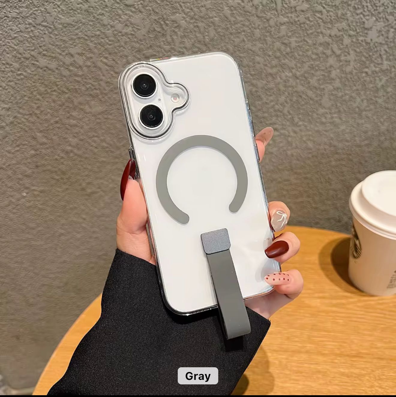 Iphone 16/16Pro Transparent Back with Creative Design Handheld Finger Buckle C Type Magnetic Suction Phone case