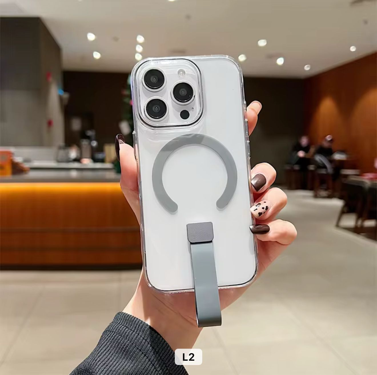 Iphone 16/16Pro Transparent Back with Creative Design Handheld Finger Buckle C Type Magnetic Suction Phone case